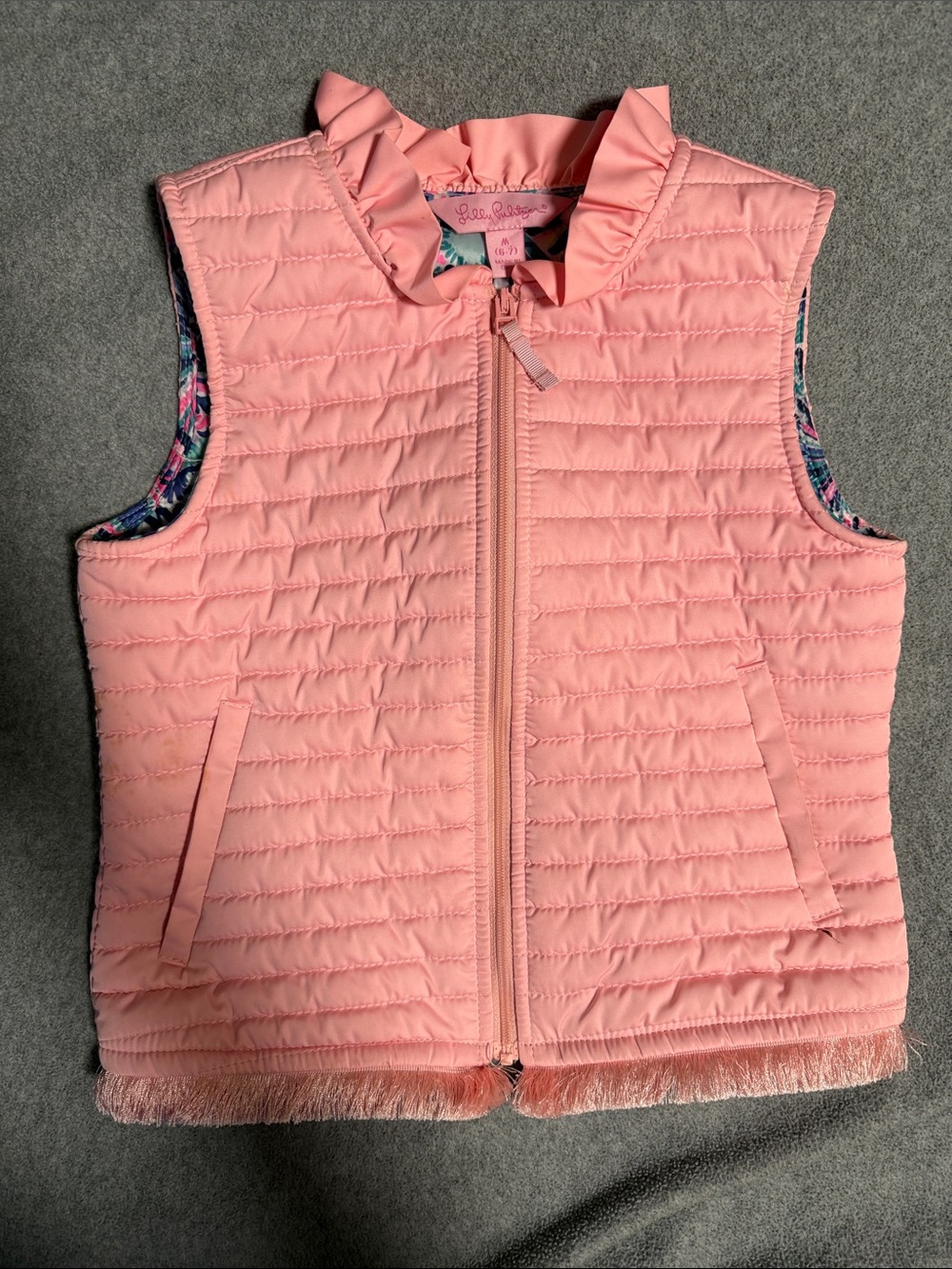 Lilly Pulitzer Pink Quilted Ruffle-Trim Vest
